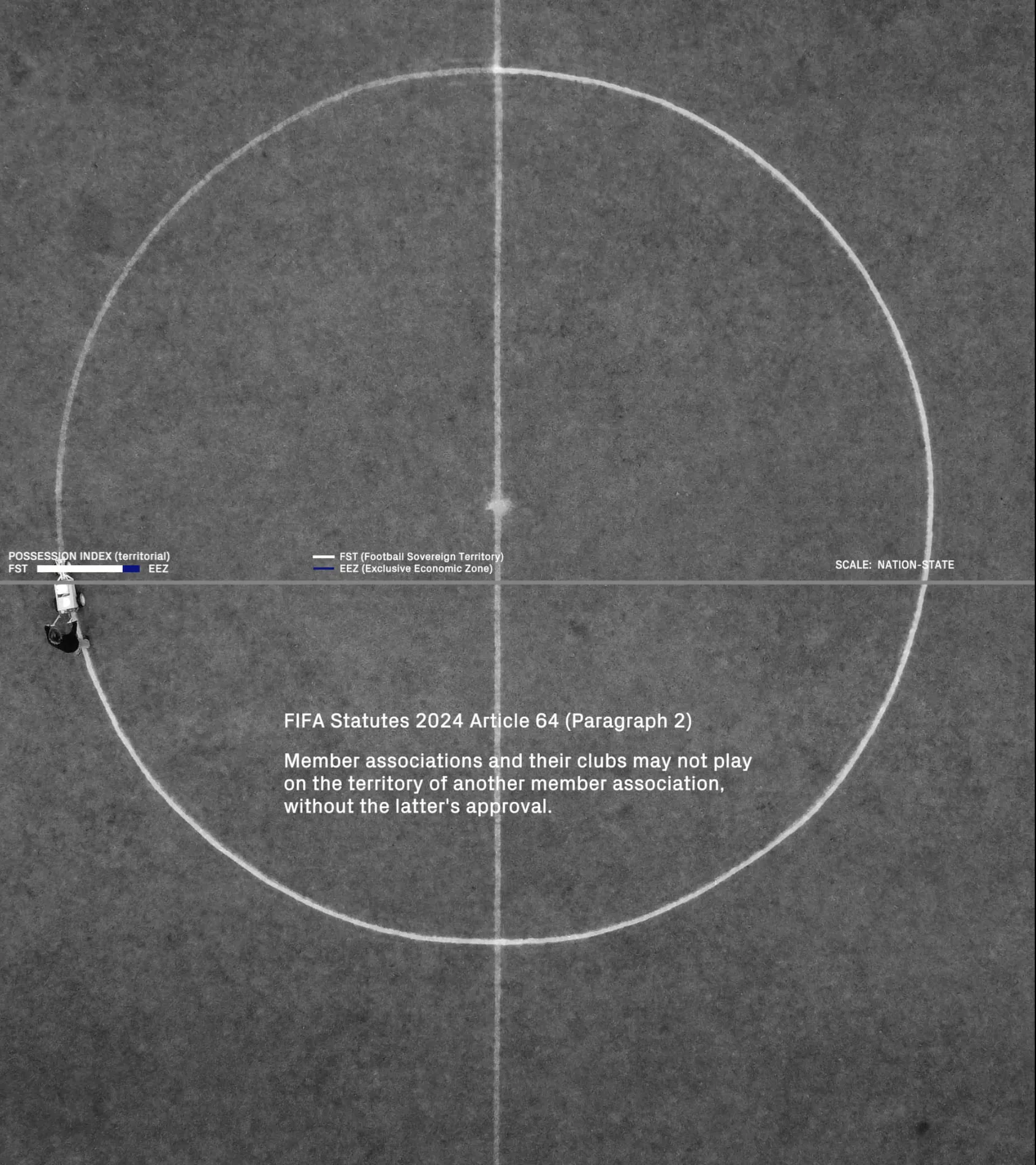 Still from the film FC TECTONICS: Football’s Strategic Play in the Territorialisation of Nation-State Sovereignty by Lotte van Hulst